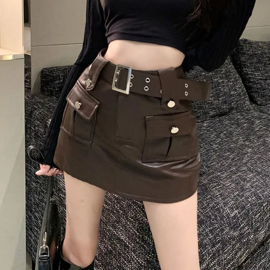 Skinny Pocket Wrap PU Skirt