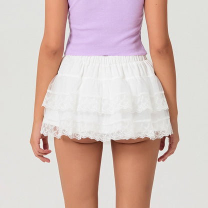 Tie-Up Bow Mesh Ruffle Skirt