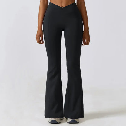 Women's High-Waist Flared Leggings Pants – Stretch Wide-Leg Yoga Trousers