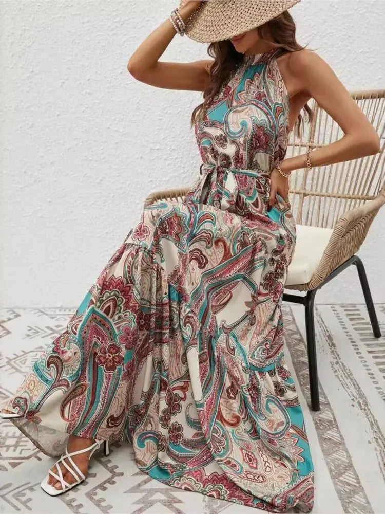 Sexy Vintage Hanging Neck Boho Dress