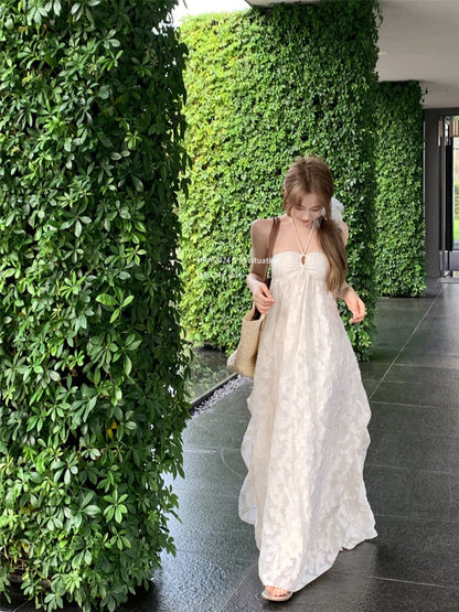 Sexy Backless Halter Maxi Dress Dreamy Vacation Photoshoot Look