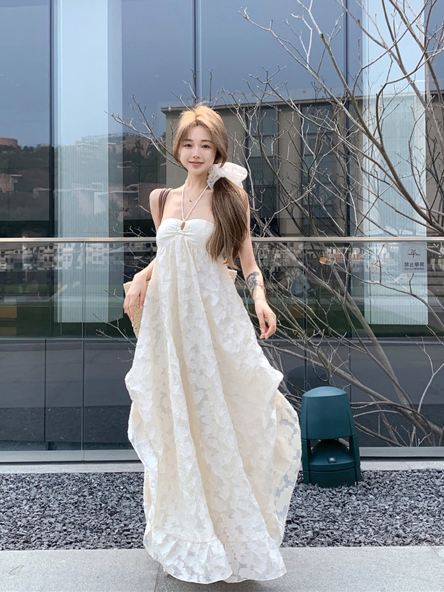 Sexy Backless Halter Maxi Dress Dreamy Vacation Photoshoot Look