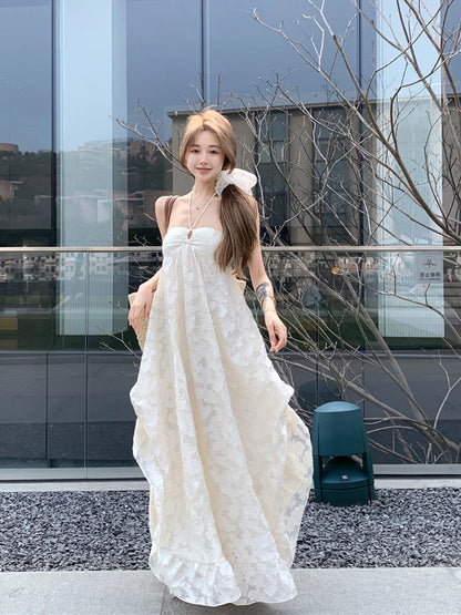 Sexy Backless Halter Maxi Dress Dreamy Vacation Photoshoot Look