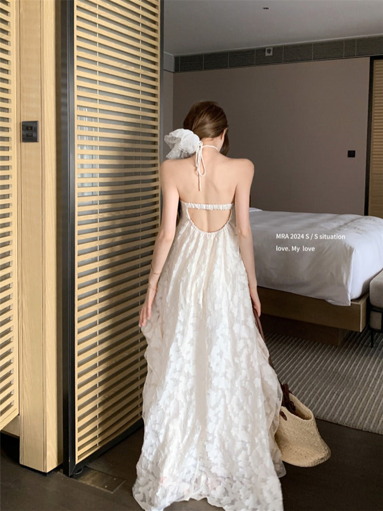 Sexy Backless Halter Maxi Dress Dreamy Vacation Photoshoot Look