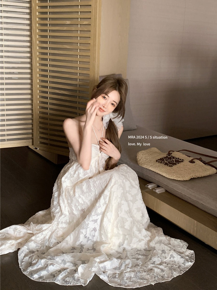 Sexy Backless Halter Maxi Dress Dreamy Vacation Photoshoot Look