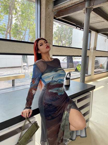 Sexy Chic Mesh Slimming Dress 2 pcs set