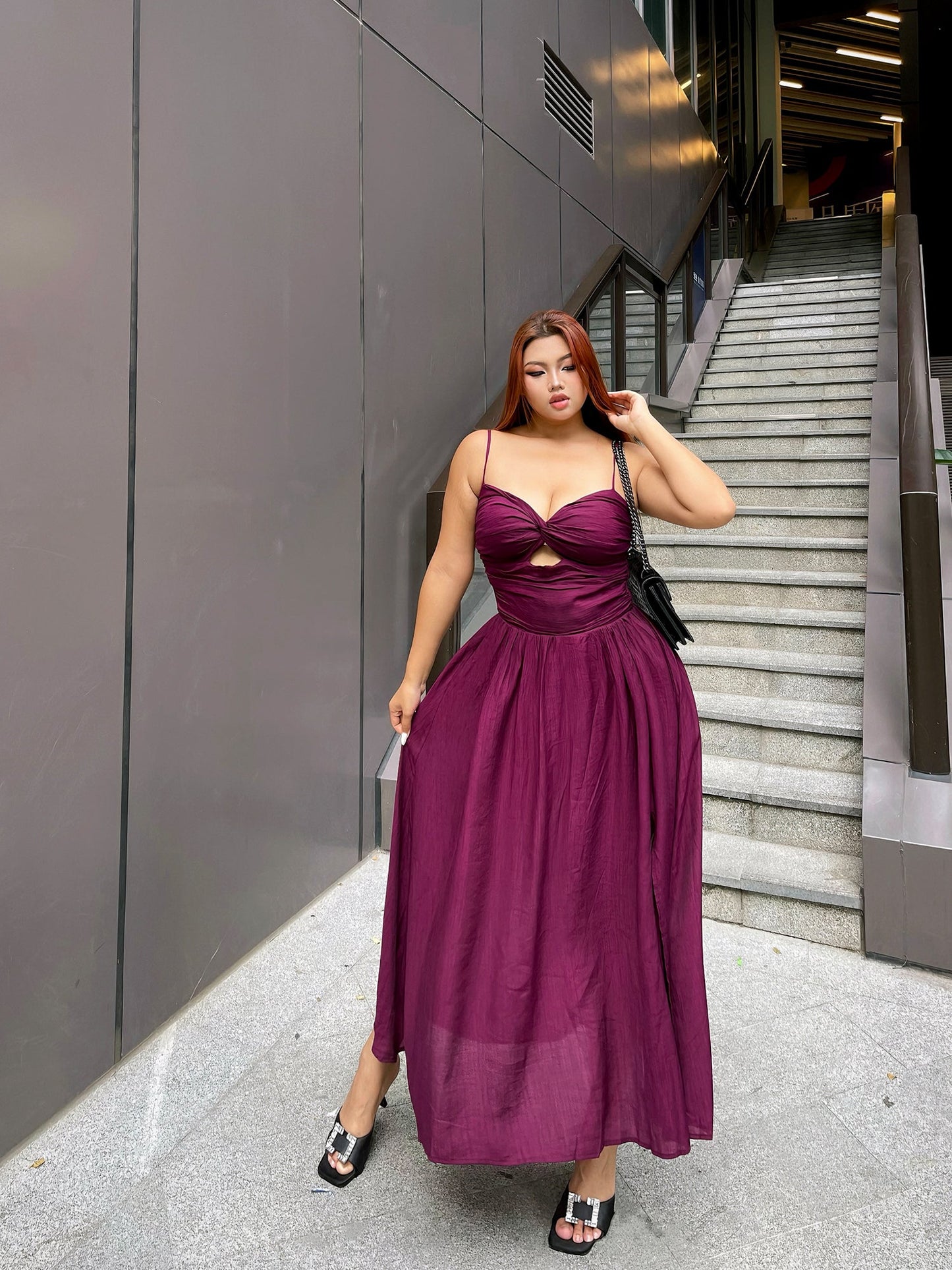 Sexy Chic Plus Size Cami Dress Purple Black