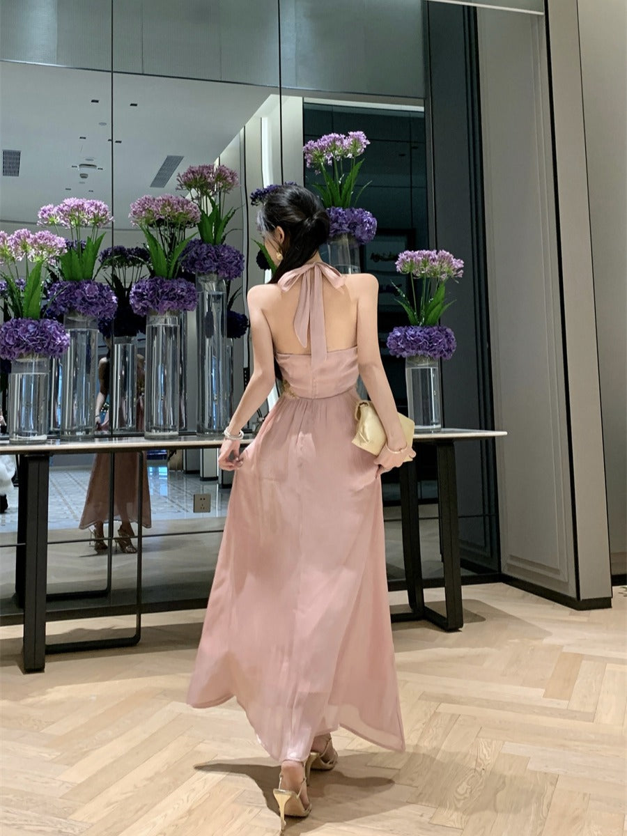Sexy Open-Back Halter Dress Classy Cocktail Party Outfit