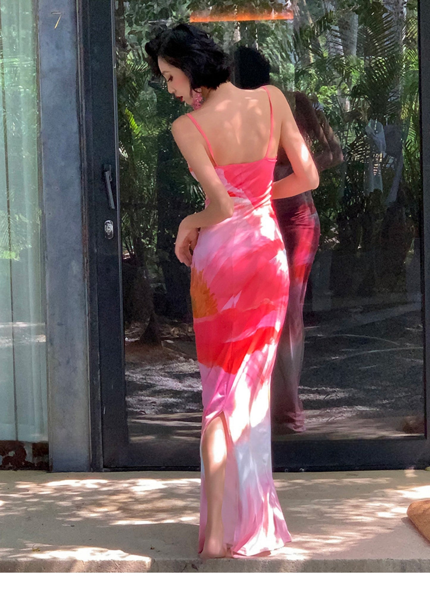 Sexy Pink Peony Floral Mermaid Maxi Dress