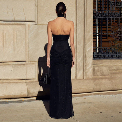 High End Slim Fit Tube Top Backless Stitching Fishtail Dress Long