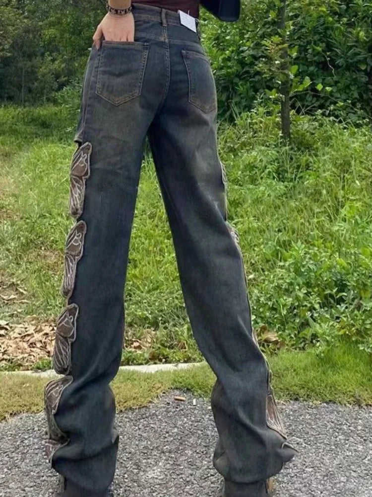 Fashion Vintage Butterfly Hollow Out Jeans