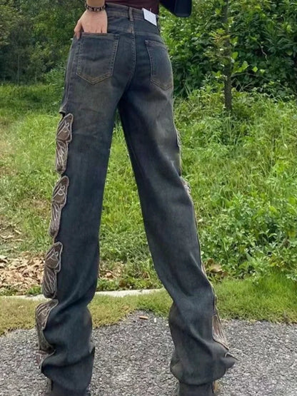 Fashion Vintage Butterfly Hollow Out Jeans