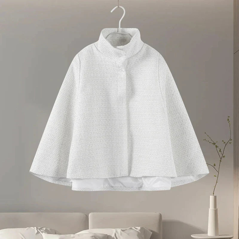 Elegant Cloak Women Loose High Neck A Line Hidden Button Coats Female 2025 Spring New Fashion Solid Soft Chic Cloaks Lady