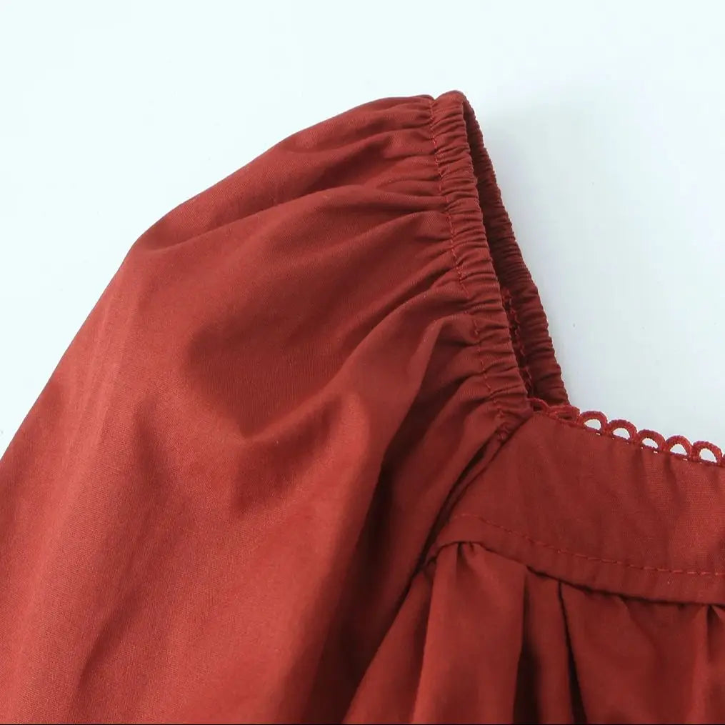Square Neck Bow Tie Puff Sleeve Smocked Waist Mini Dress