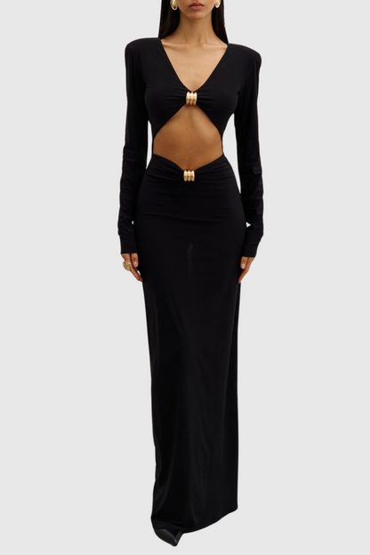 Shatora Cutout Metal Embellished Maxi Dress