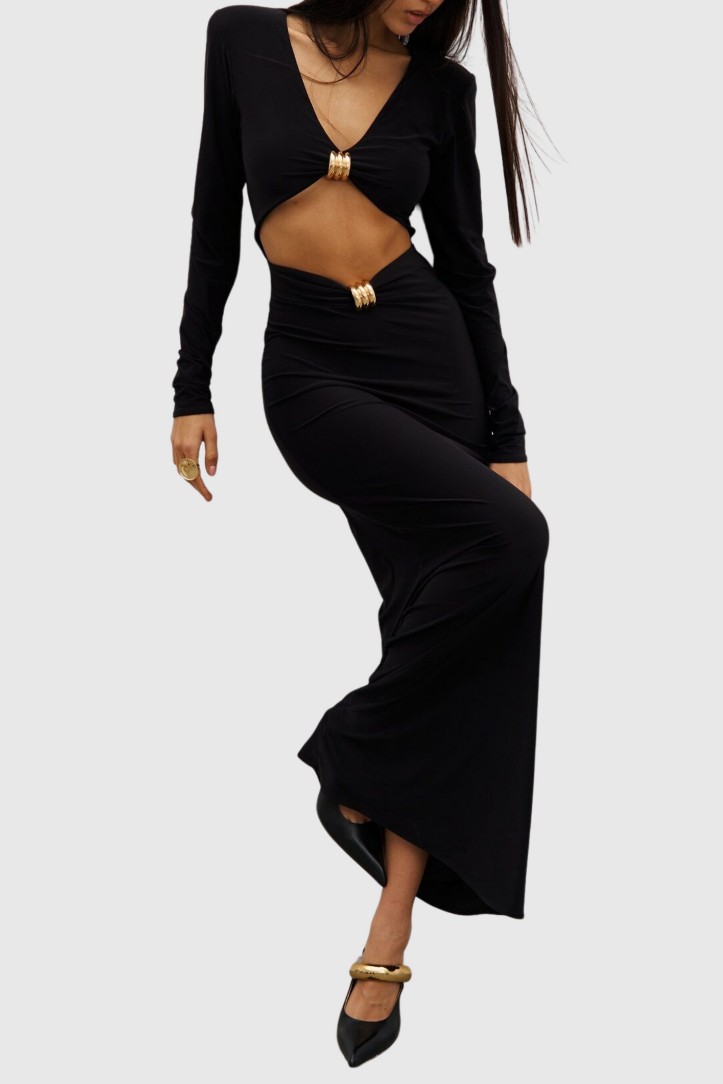 Shatora Cutout Metal Embellished Maxi Dress