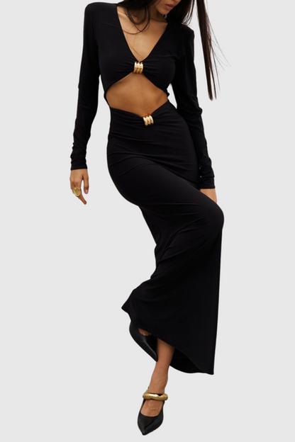 Shatora Cutout Metal Embellished Maxi Dress