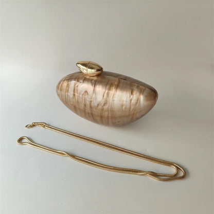 Pearl Brown Marble Acrylic Box Evening Clutch Bag