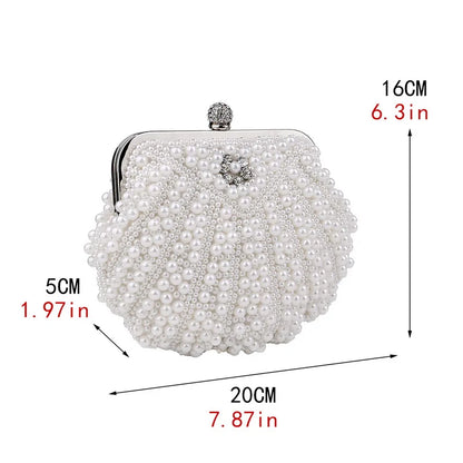 Shell Pearl Beaded Evening Clutch Bag with Chain
