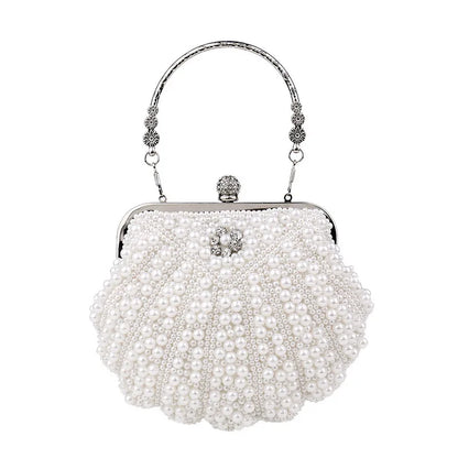 Shell Pearl Beaded Evening Clutch Bag with Chain