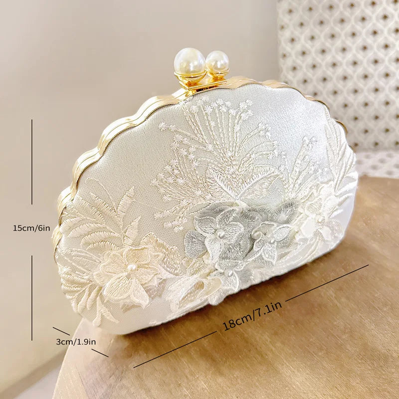 Shell Lace Embroidered Clutch Wristlet