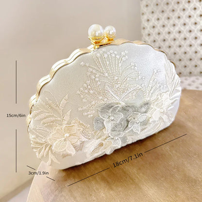 Shell Lace Embroidered Clutch Wristlet