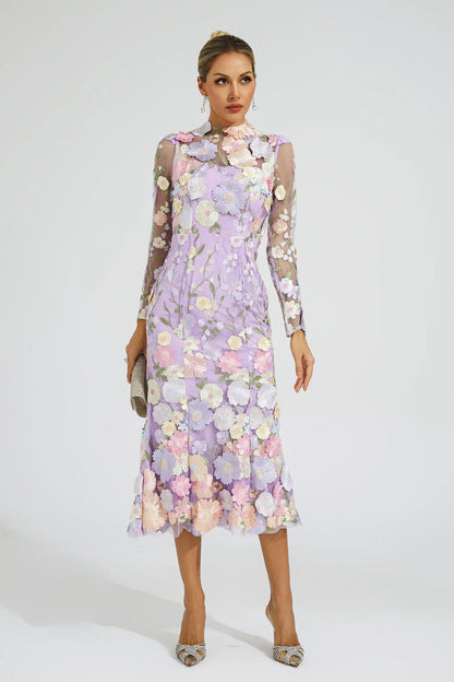Sherwood Purple Flower Embroidered Dress