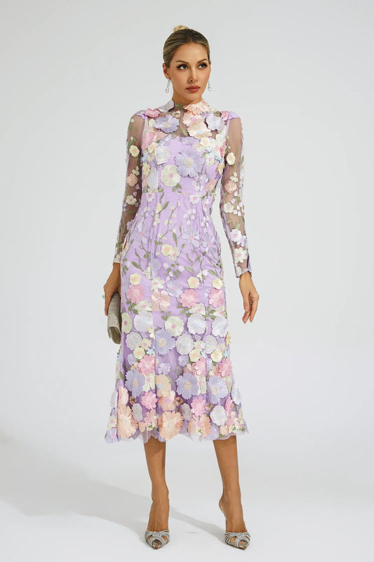 Sherwood Purple Flower Embroidered Dress