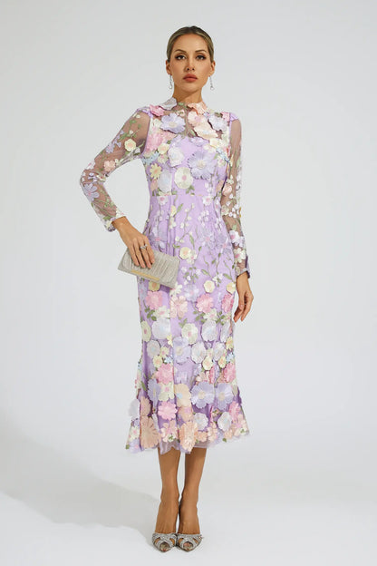 Sherwood Purple Flower Embroidered Dress