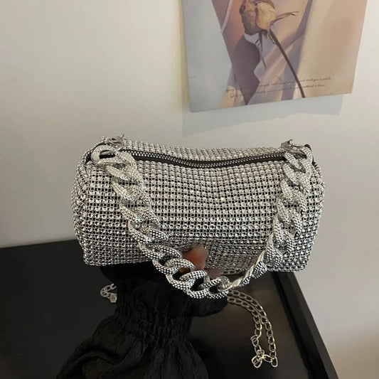 Shiny Banquet Crossbody Glitter Cuba Chain Clutch Bag