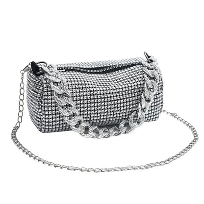Shiny Banquet Crossbody Glitter Cuba Chain Clutch Bag