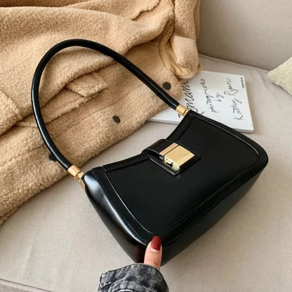 Solid PU Leather Trendy Lock Shoulder Bag