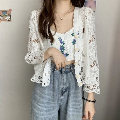 Hollow Out Elegant Long Sleeve Shrug Cardigan