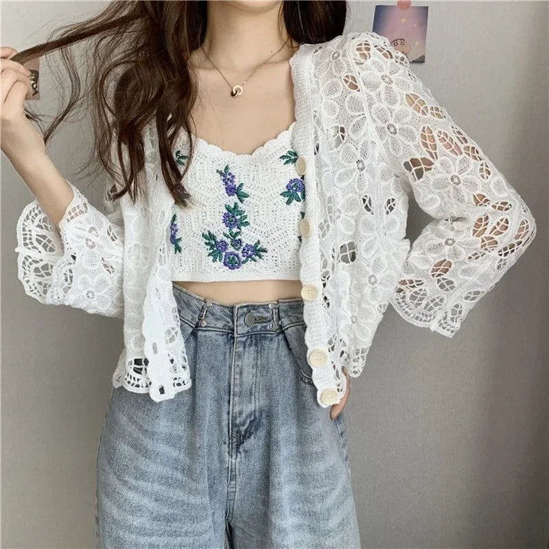 Hollow Out Elegant Long Sleeve Shrug Cardigan