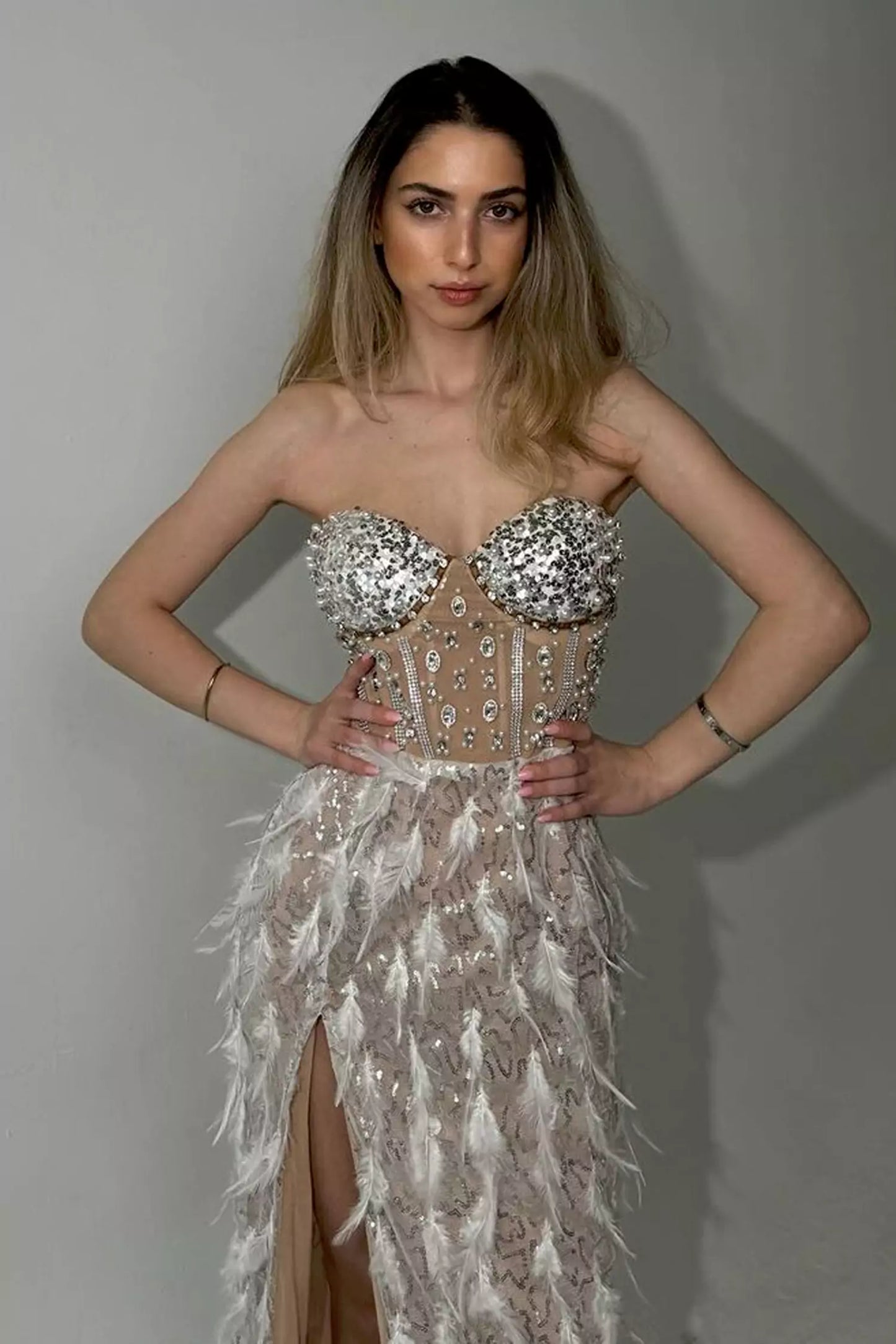 Siena Feather Tube Top Dress-White