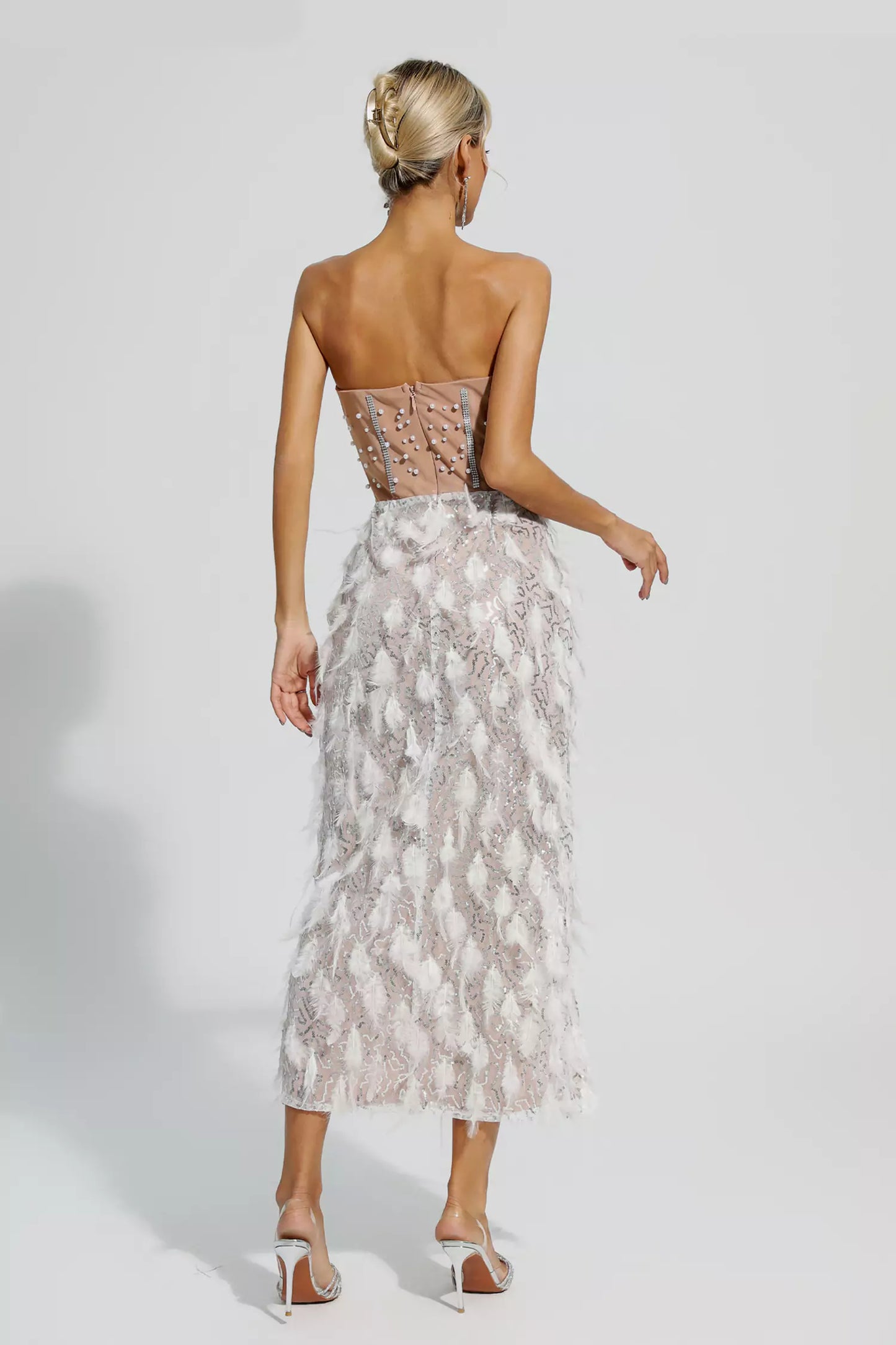 Siena Feather Tube Top Dress-White