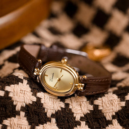 Women's Gold Dial Wrist Watch – Leather Strap Elegant Timepiece