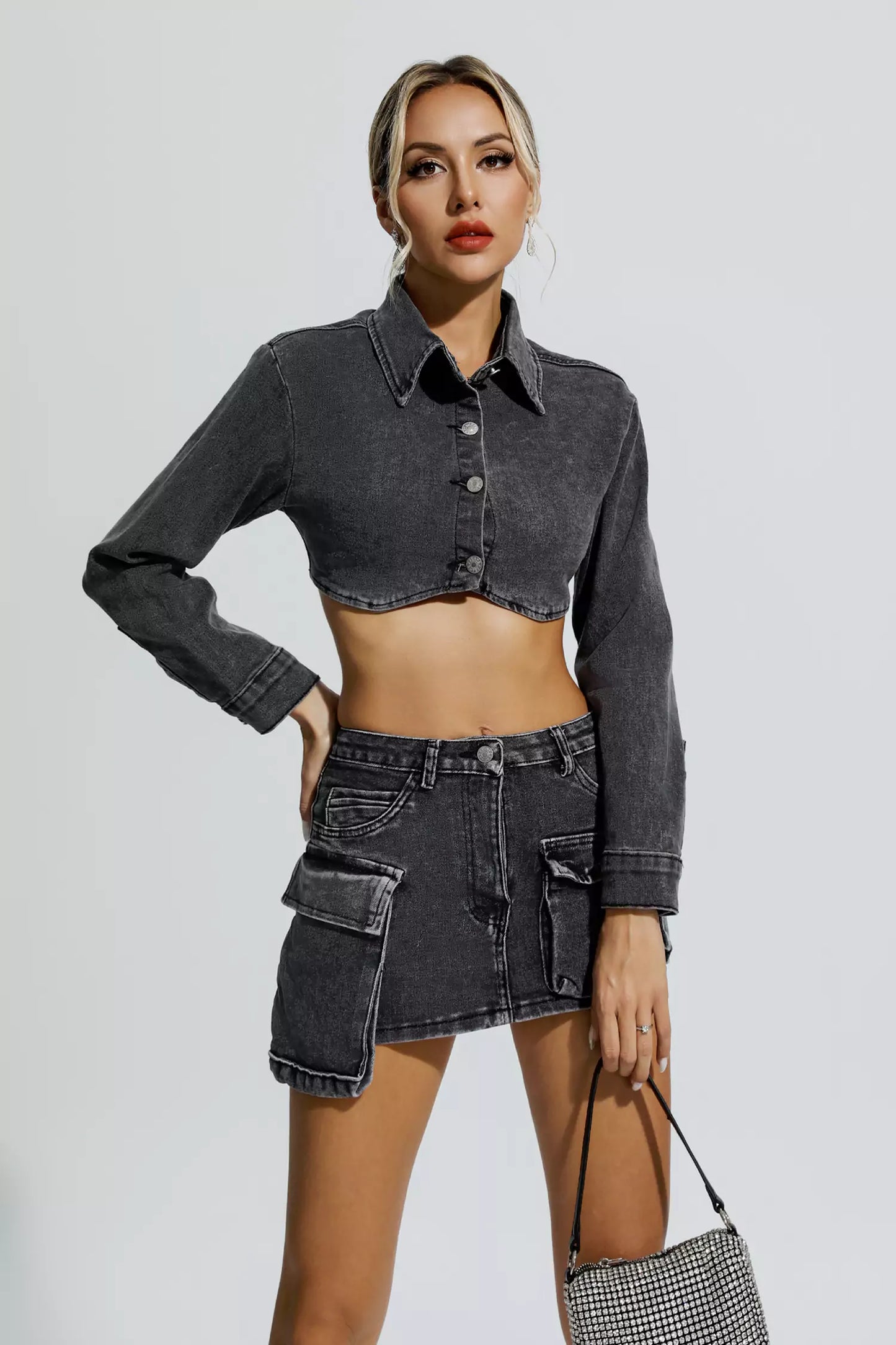 Sierra Irregular Denim Set-Grey