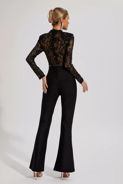 Simone Black Belted Lace Jumpsuit