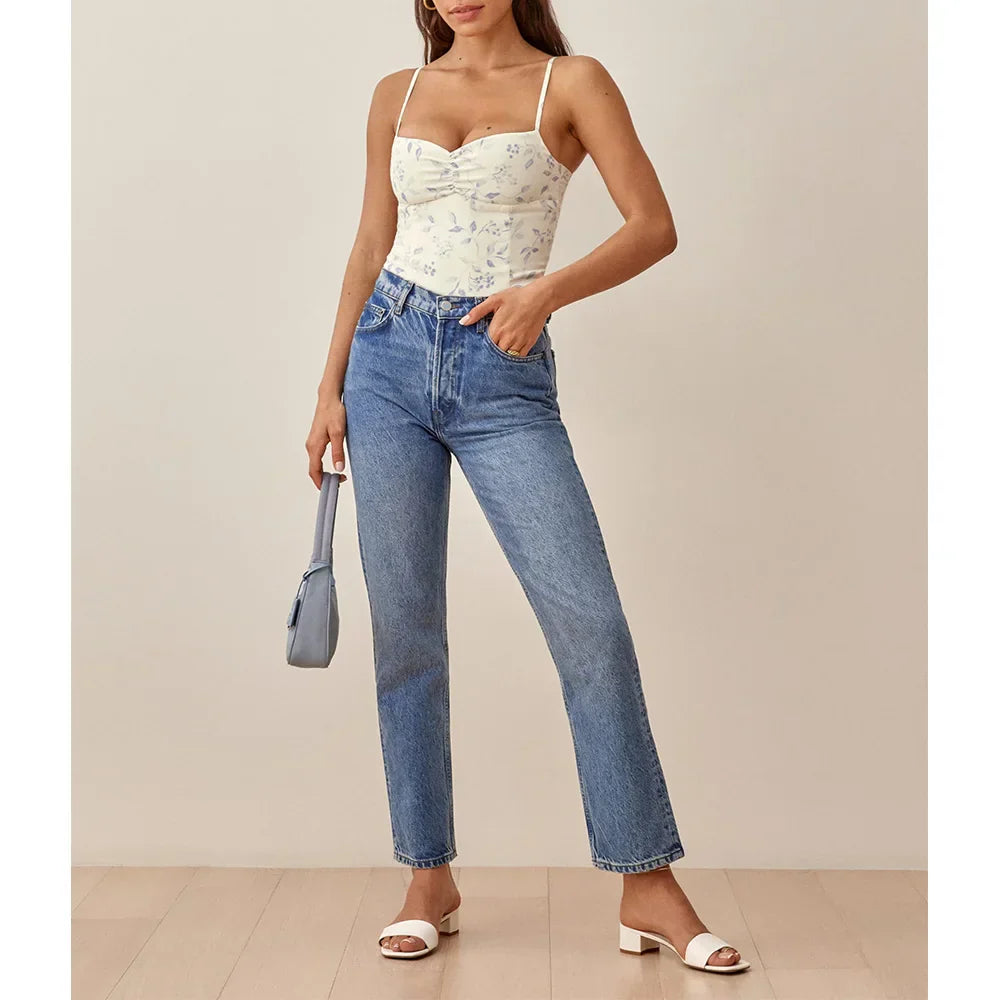 Floral Print Sweetheart Neck Smocked Spaghetti Strap Cami