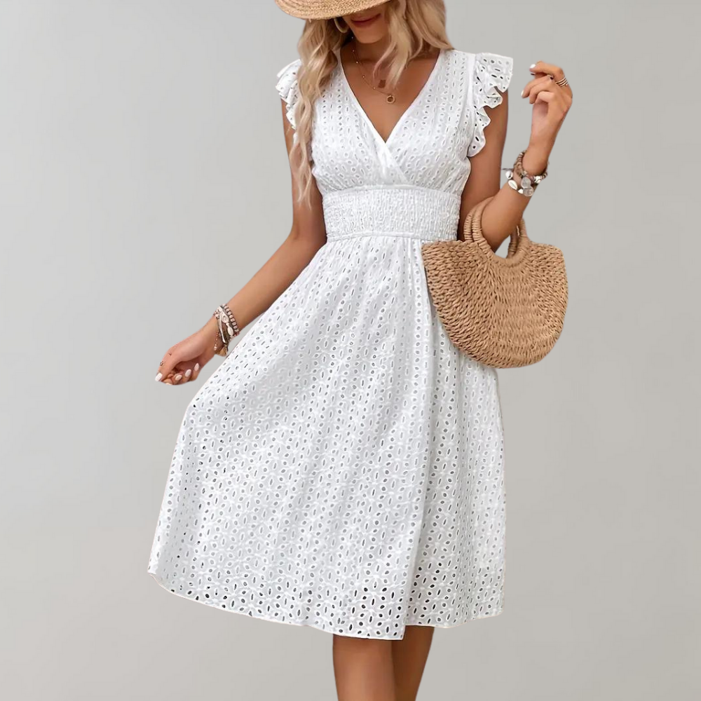 Sleeveless Summer Dress with Ruffles – Elegant White Dress for Warm Days