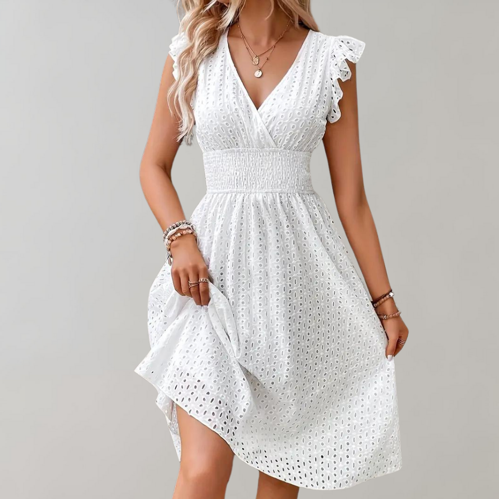 Sleeveless Summer Dress with Ruffles – Elegant White Dress for Warm Days
