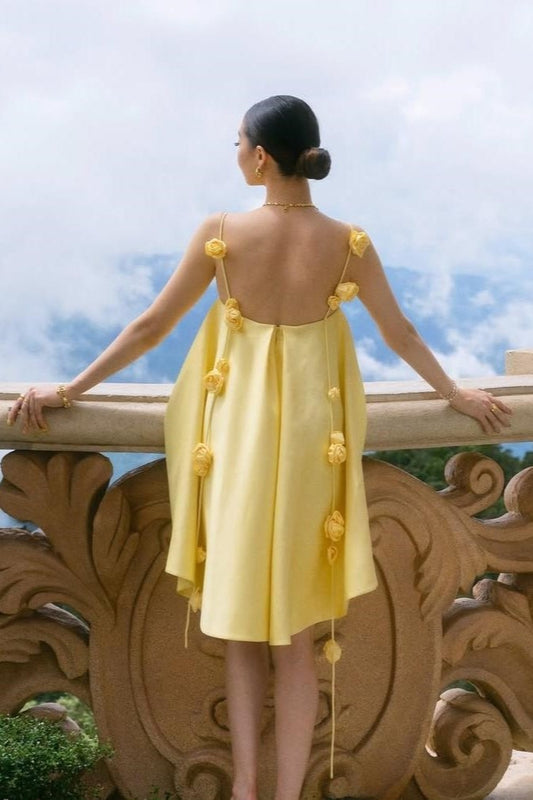 Emma Spaghetti Strap Rose Detail Mini Dress