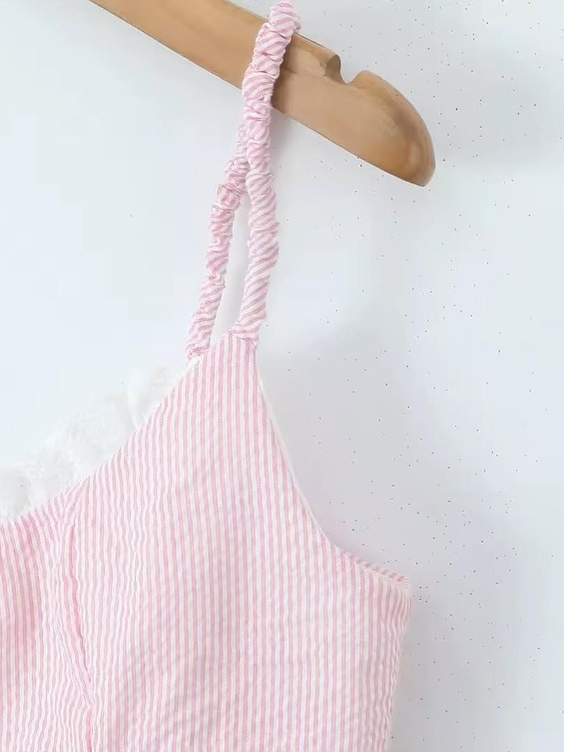 Striped Lace Bow Cami Top & Tied Skort Skirt Coord Set