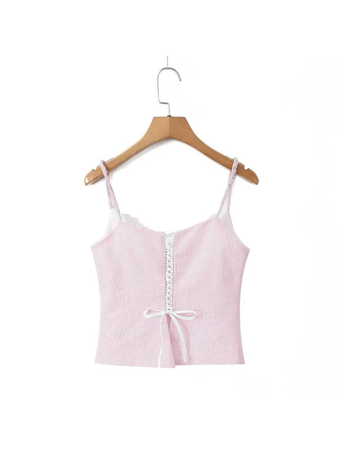 Striped Lace Bow Cami Top & Tied Skort Skirt Coord Set