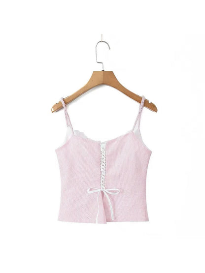 Striped Lace Bow Cami Top & Tied Skort Skirt Coord Set