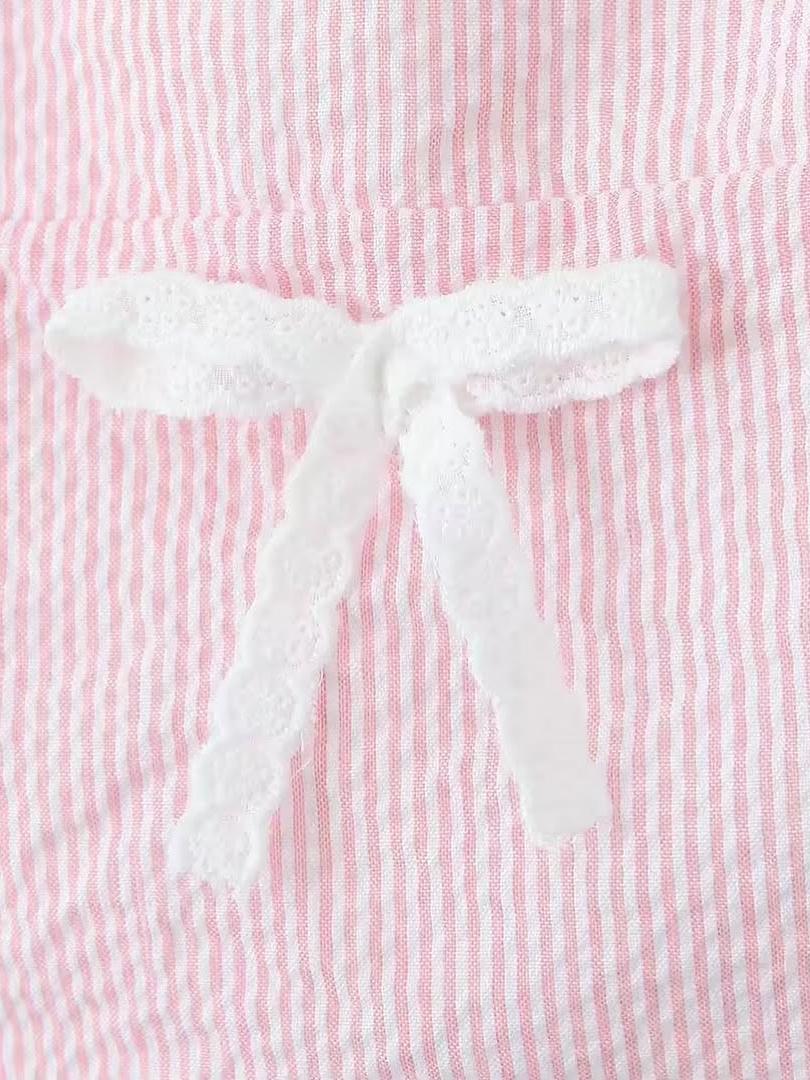 Striped Lace Bow Cami Top & Tied Skort Skirt Coord Set