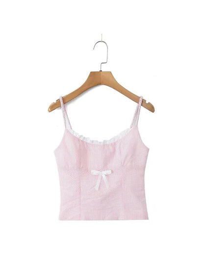 Striped Lace Bow Cami Top & Tied Skort Skirt Coord Set