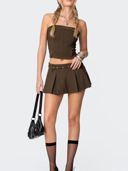 Belted Boning Corset Tube Top & Flare Skirt Coord Set with belt