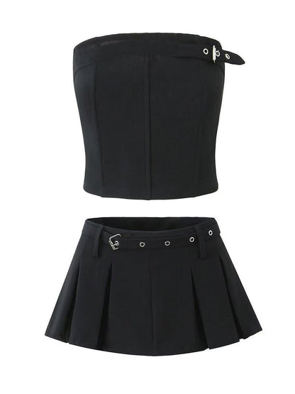 Belted Boning Corset Tube Top & Flare Skirt Coord Set with belt